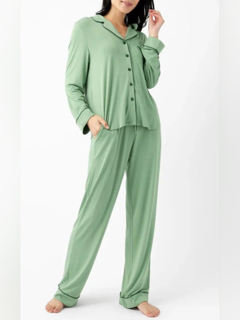 NWT ~ Cozy Earth Fern Green Women's Long Sleeve Bamboo Stretch Knit Pajamas~XXL